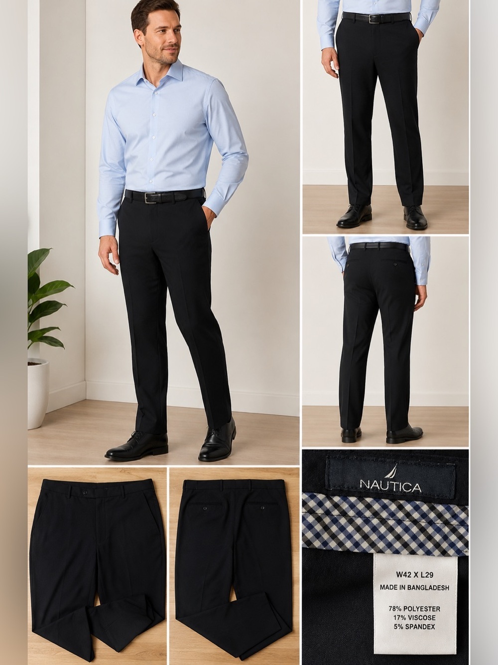 Nautica Black Stretch Dress Pants Men’s Size 42x29 Classic Fit